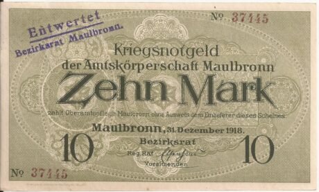 Аверс банкноты 10 marek (Niemcy) 1918