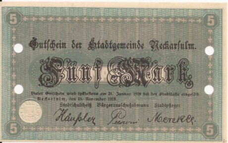 Аверс банкноты 5 marek (Niemcy) 1918