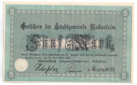 Аверс банкноты 5 marek (Niemcy) 1918