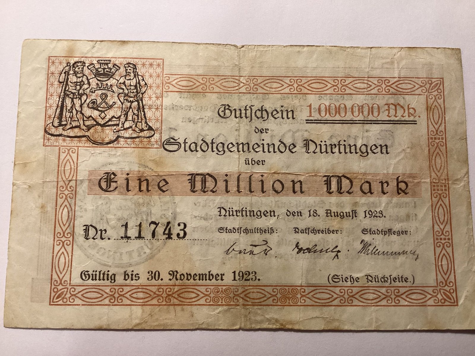 Аверс банкноты 1000000 марок (Германия) 1923 года