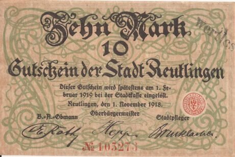 Аверс банкноты 10 marek (Niemcy) 1918