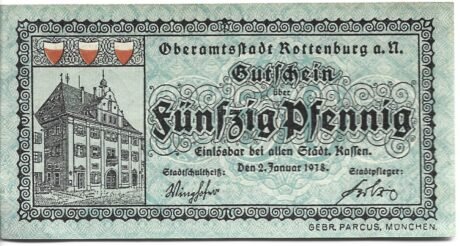 Аверс банкноты 50 fenigów (Niemcy) 1918