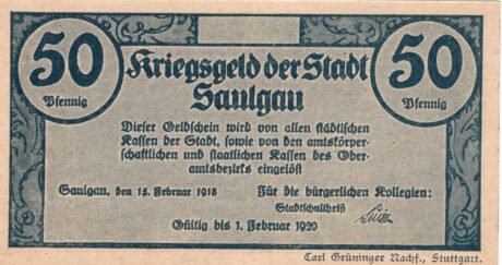 Аверс банкноты 50 fenigów (Niemcy) 1918