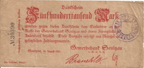 Аверс банкноты 500000 marek Gewerbebank (Niemcy) 1923