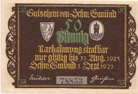 Аверс банкноты 50 fenigów (Niemcy) 1921