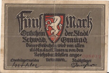 Аверс банкноты 5 marek (Niemcy) 1919