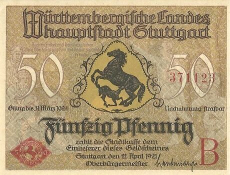 Аверс банкноты 50 fenigów (Niemcy) 1921