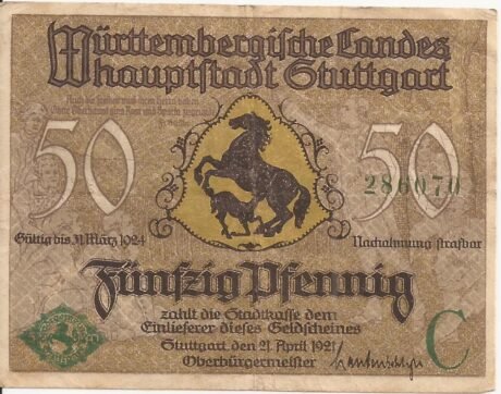 Аверс банкноты 50 fenigów (Niemcy) 1921