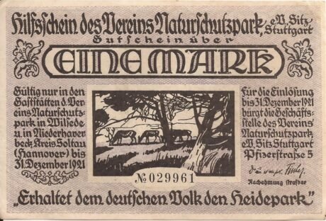 Аверс банкноты znaczek Verein Naturschutzpark/Heidepark (Niemcy) 1921