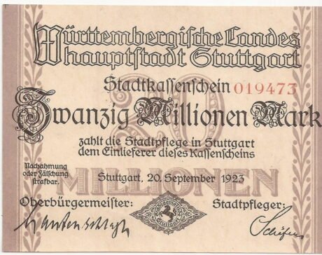 Аверс банкноты 20000000 marek (Niemcy) 1923