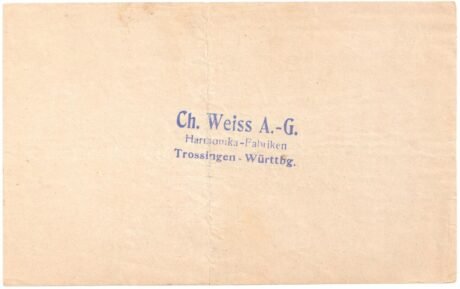 Реверс банкноты 100000 marek Harmonika-Fabriken Ch. Weissa (Niemcy) 1923