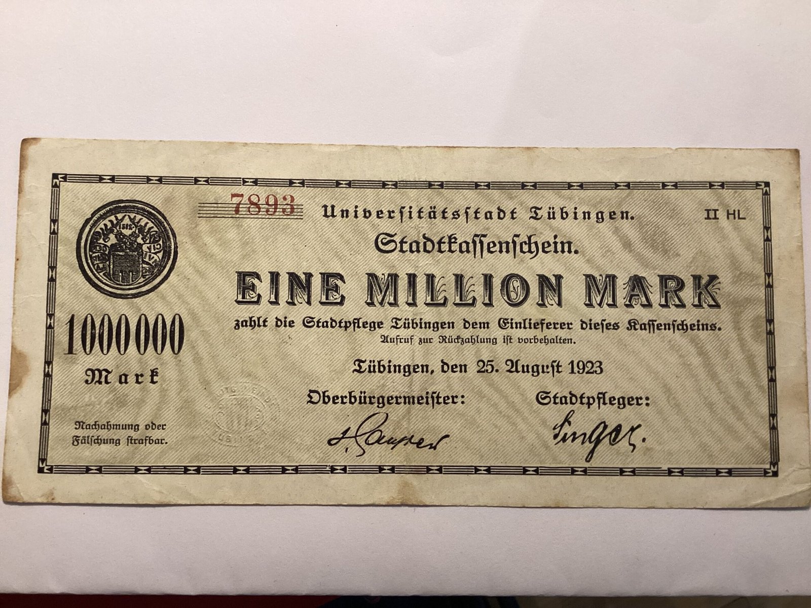 Аверс банкноты 1000000 марок (Германия) 1923 года