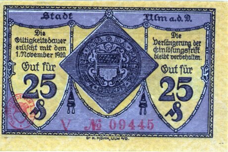 Аверс банкноты 25 fenigów (Niemcy) 1918