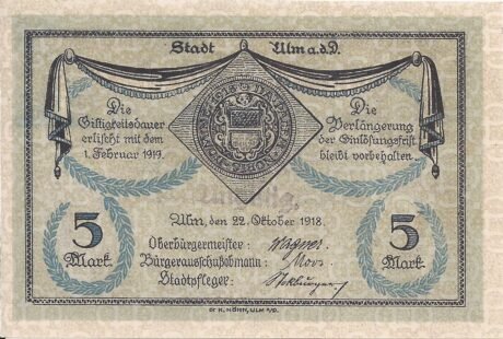 Аверс банкноты 5 marek (Niemcy) 1918