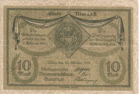 Аверс банкноты 10 marek (Niemcy) 1918