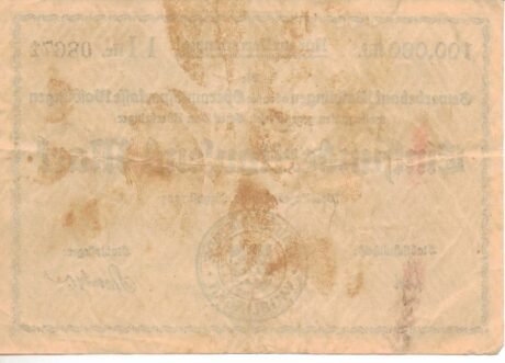 Реверс банкноты 100000 marek (Niemcy) 1923