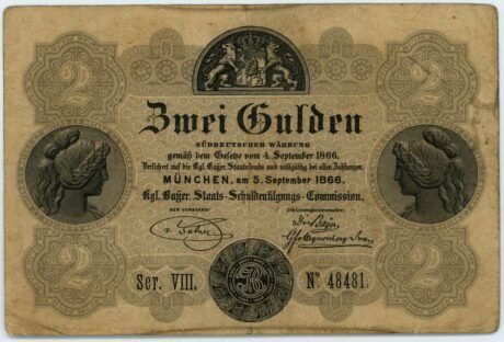 Аверс банкноты 2 гульдена (Германия) 1866 года