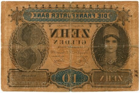 Реверс банкноты 10 guldenów Frankfurter Bank (Niemcy) 1855