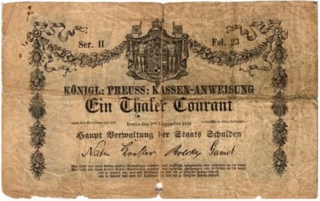 Аверс банкноты 1 талеров (Германия) 1851 года