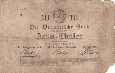 Аверс банкноты 10 талеров (Германия) 1854 года