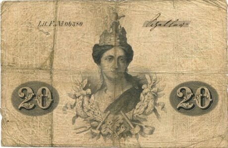 Реверс банкноты 20 талеров (Германия) 1854 года