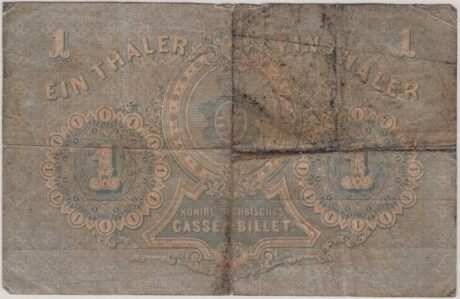 Реверс банкноты 1 талер (Германия) 1867 года