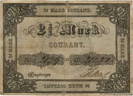Аверс банкноты 21/2 марки (Германия) 1851 года