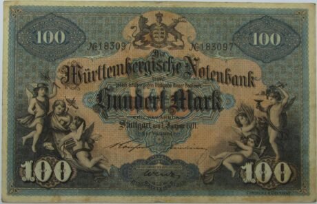 Аверс банкноты 100 marek Württembergische Notenbank (Niemcy) 1902
