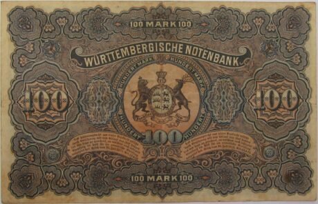 Реверс банкноты 100 marek Württembergische Notenbank (Niemcy) 1902