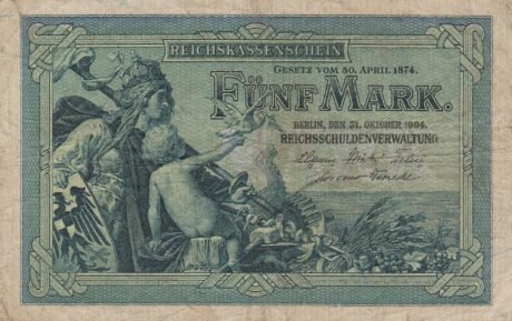 Аверс банкноты 5 Reichskassenschein (Niemcy) 1904