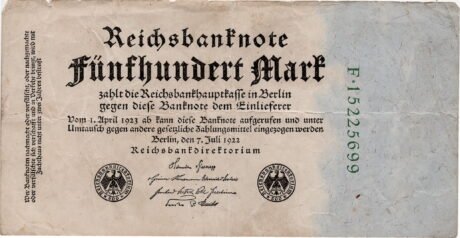 Аверс банкноты 500 marek „Banknot Rzeszy” 1922, wydanie 2 (Niemcy) 1922