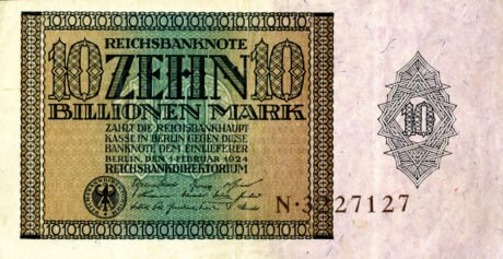 Аверс банкноты 10000000000000 марок «Банкнота Рейха» (Германия) 1924 года