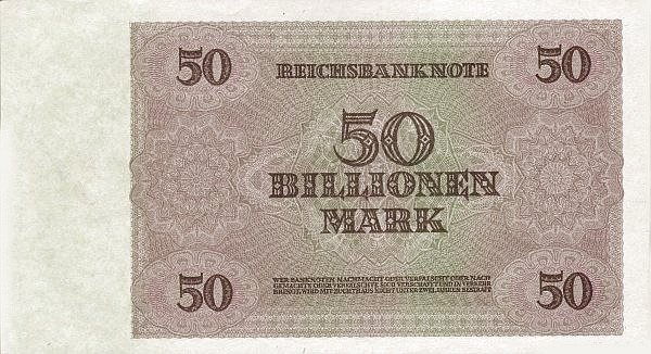 Реверс банкноты 50000000000000 марок 