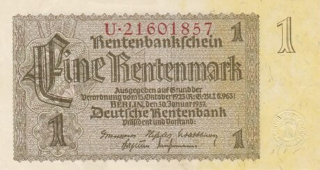 Аверс банкноты 1 рентных марок (Германия) 1937 года