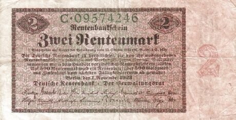 Аверс банкноты 2 рентные марки (Германия) 1923 года