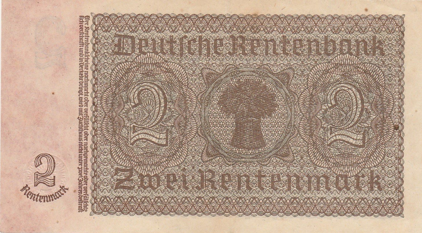 Реверс банкноты 2 рентные марки (Германия) 1937 года