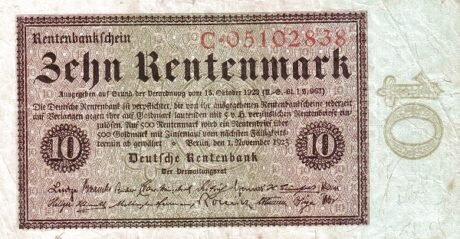 Аверс банкноты 10 рентных марок (Германия) 1923 года