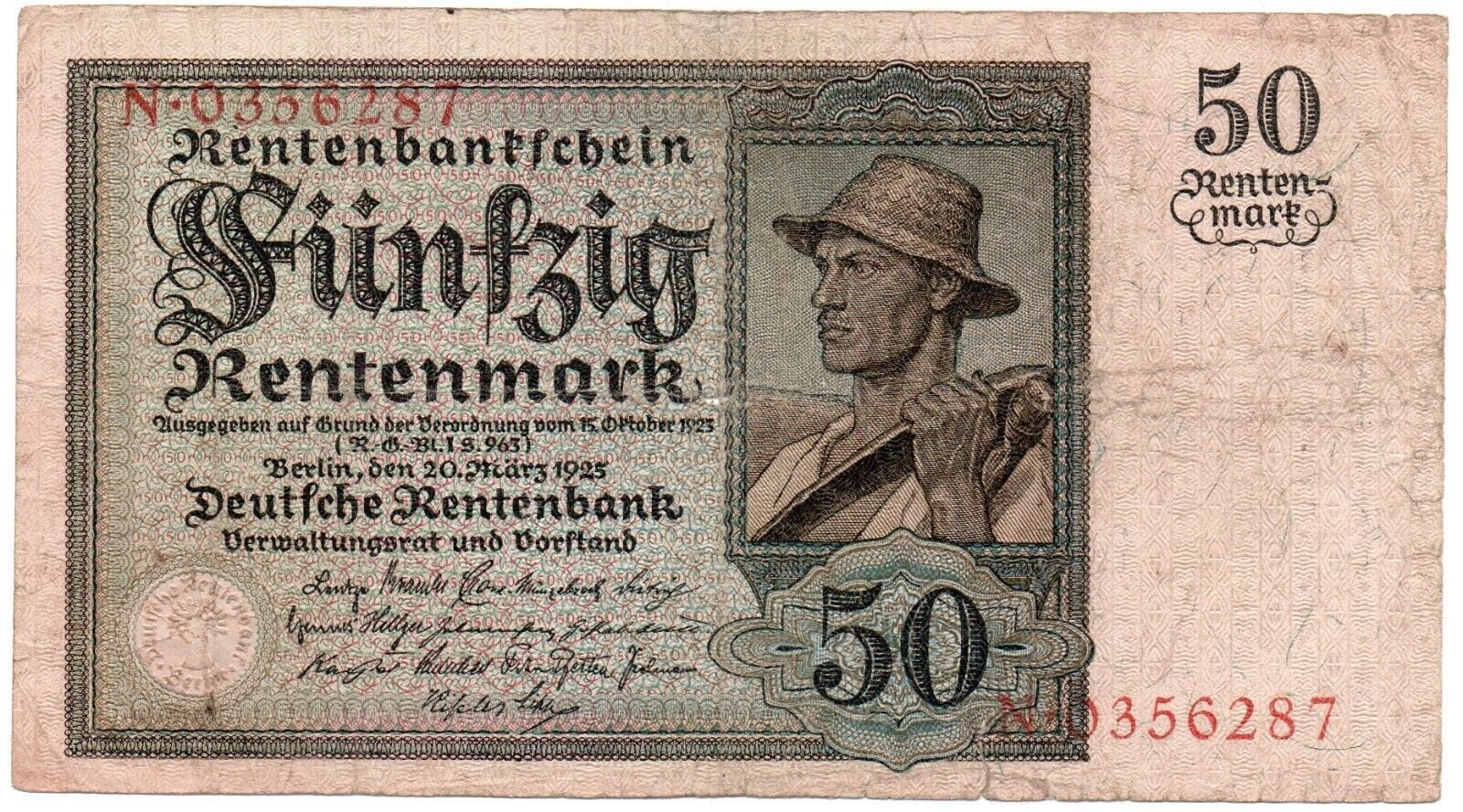 Аверс банкноты 50 рентных марок (Германия) 1925 года