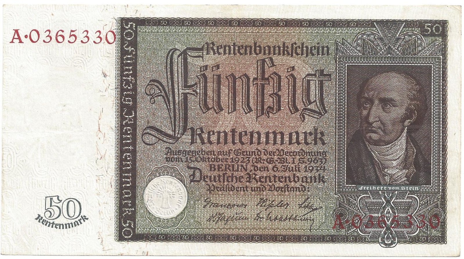 Аверс банкноты 50 рентных марок (Германия) 1934 года