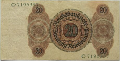 Реверс банкноты 20 рейхсмарок 