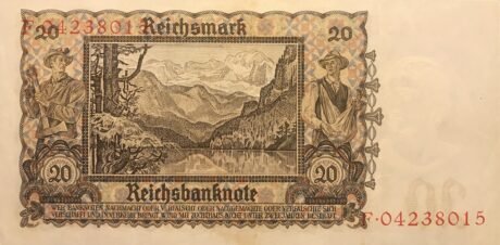 Реверс банкноты 20 marek niemieckich „Banknot Rzeszy” (Niemcy) 1939