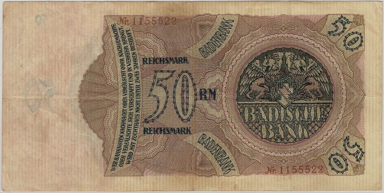 Реверс банкноты 50 рейхсмарок (Германия) 1924 года