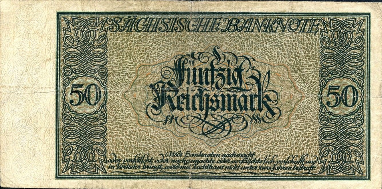 Реверс банкноты 50 рейхсмарок (Германия) 1924 года