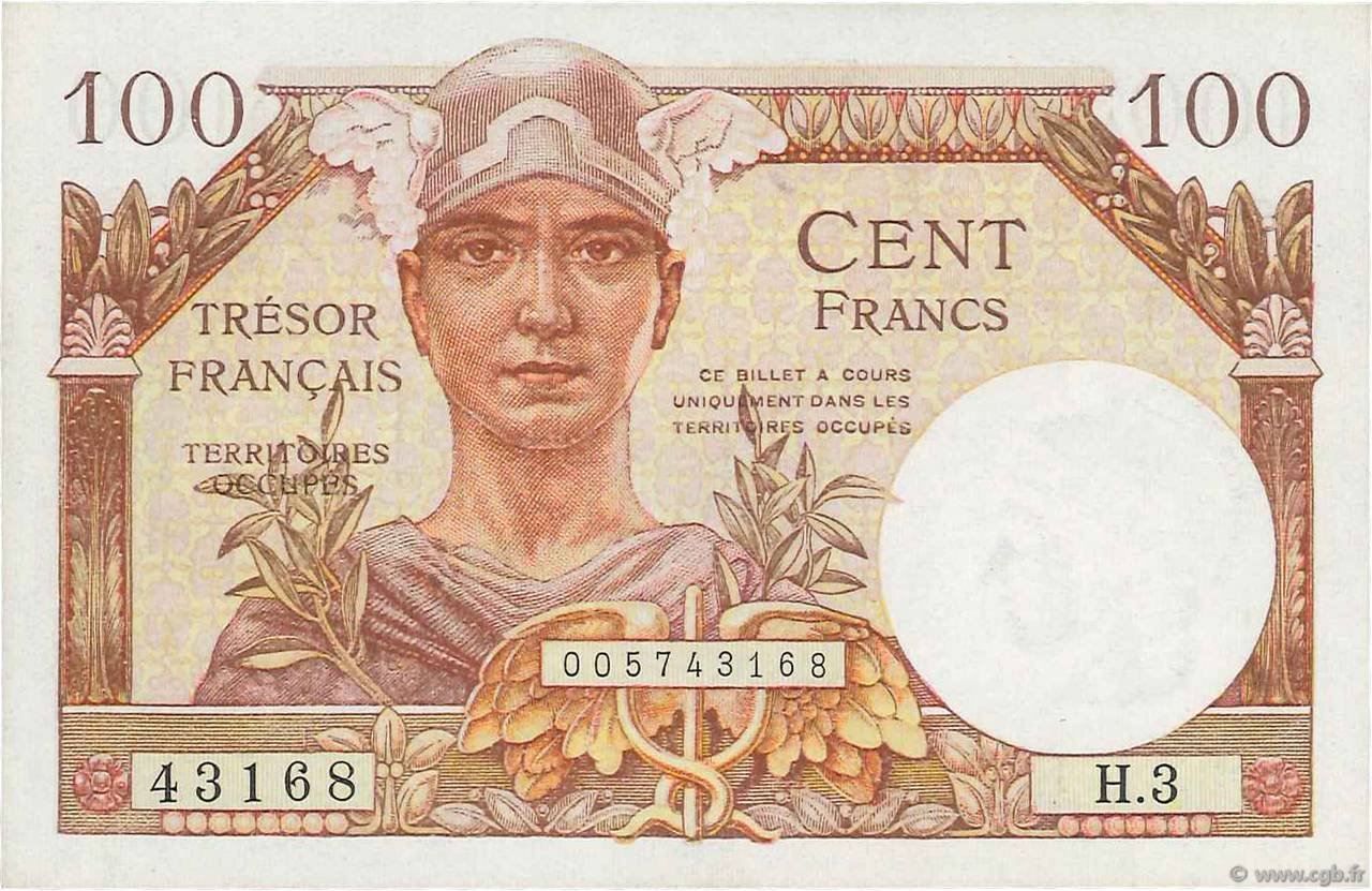 Аверс банкноты 100 франков (Германия) 1947 года