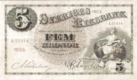 Аверс банкноты 5 крон (Швеция) 1890 года