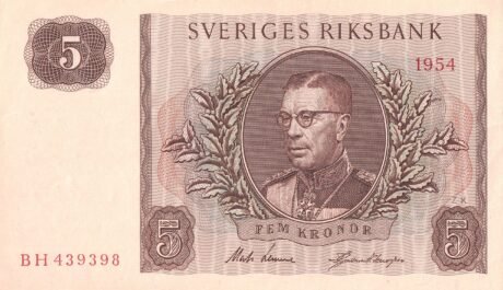 Аверс банкноты 5 крон (Швеция) 1954 года
