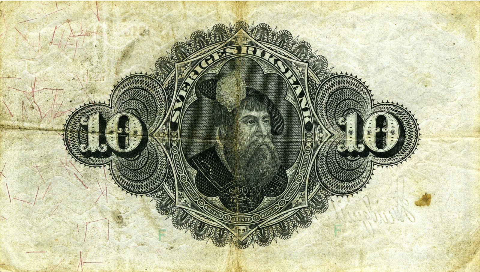 Реверс банкноты 10 крон Black value (Швеция) 1906 года