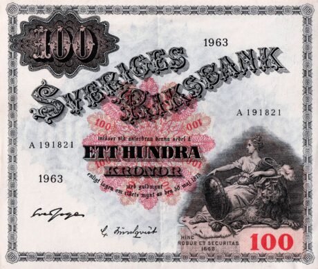 Аверс банкноты 100 крон (Швеция) 1918 года