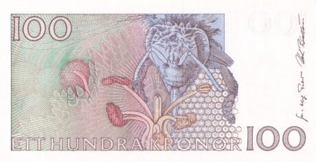 Реверс банкноты 100 крон (Швеция) 1986 года