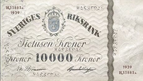 Аверс банкноты 10000 крон (Швеция) 1939 года